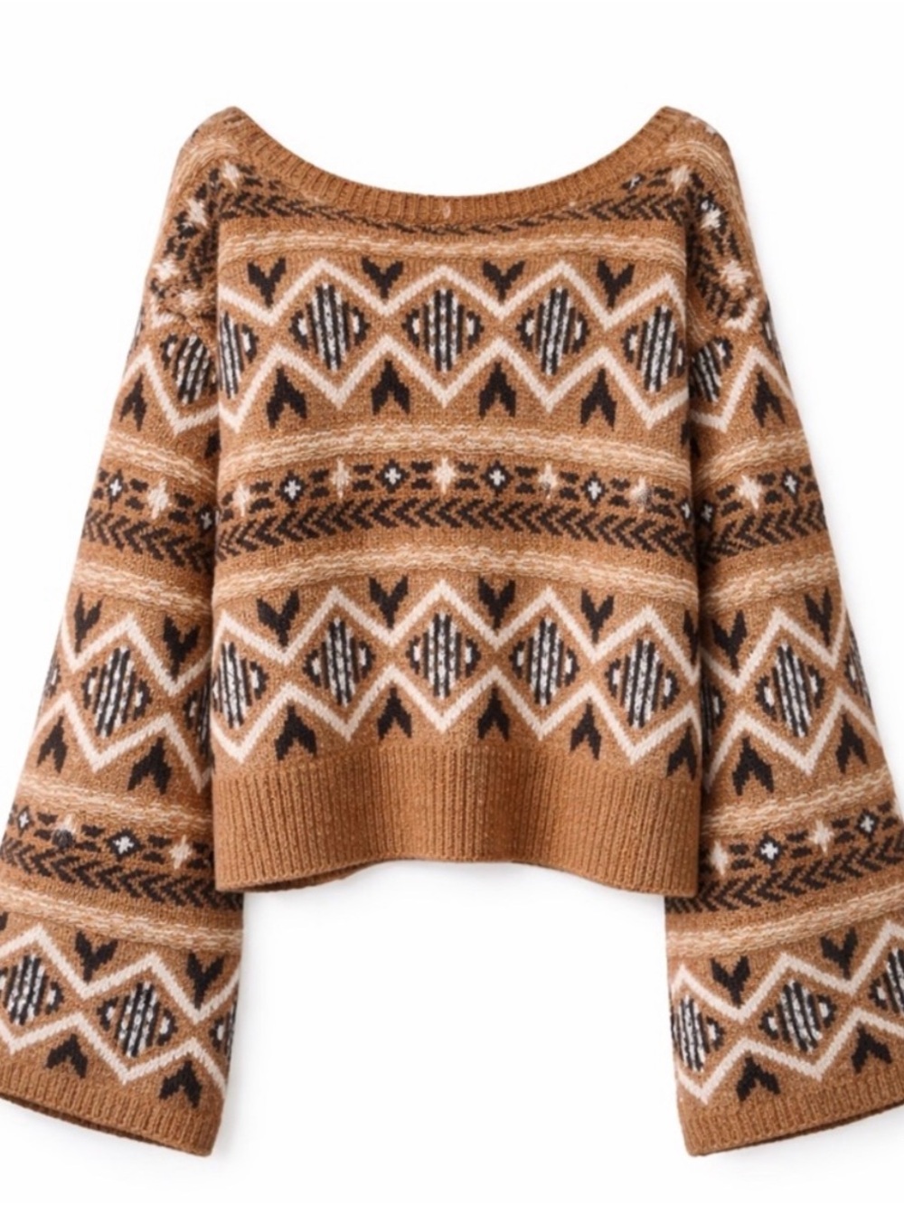 Sam Edelman Cozy Fair Isle Geometric Knit Sweater - Camel